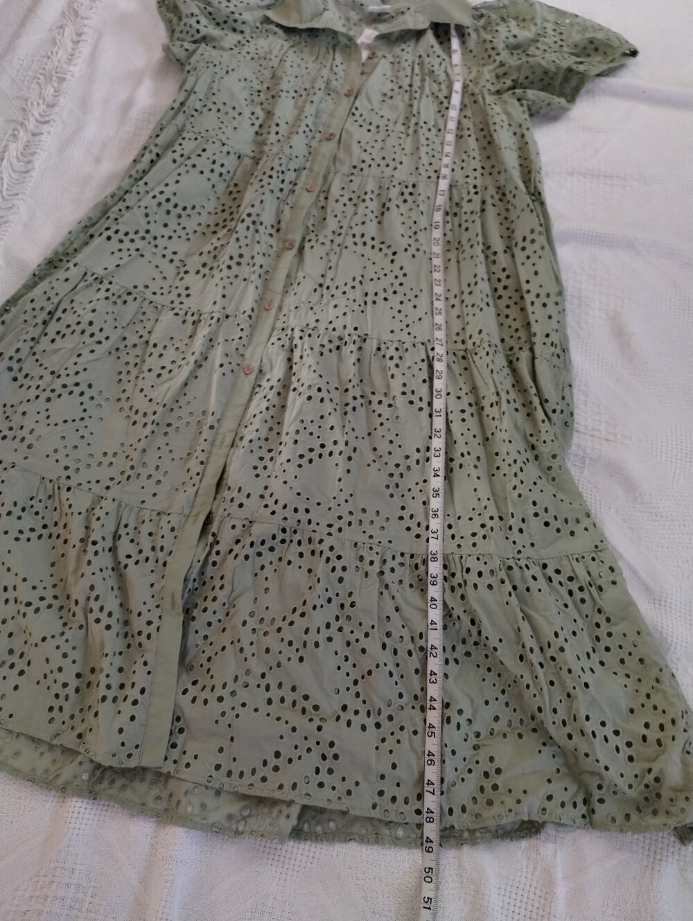 Light Sage Eyelet Button-Front Tiered Maxi Dress - Picture 5 of 5